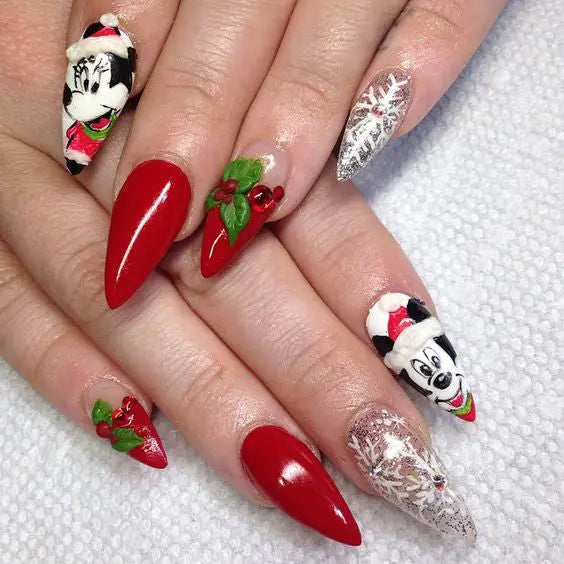 50+ Christmas Red Stiletto Nail Art Ideas; Christmas nail art design; Christmas nail art design stiletto; simple Christmas nail art design.Stiletto Nail Art;Red Stiletto Nail Art; Red Nail Art;