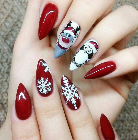 50+ Christmas Red Stiletto Nail Art Ideas; Christmas nail art design; Christmas nail art design stiletto; simple Christmas nail art design.Stiletto Nail Art;Red Stiletto Nail Art; Red Nail Art;