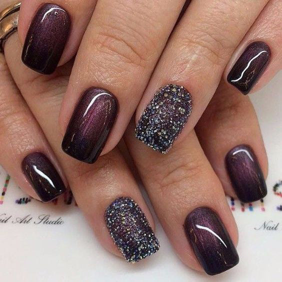 36+ Pretty Trending Fall Nails; coffin nails; Fall gel nail; short Purple nails; Purple cute nails; Purple matte nails; Purple glitter nails.