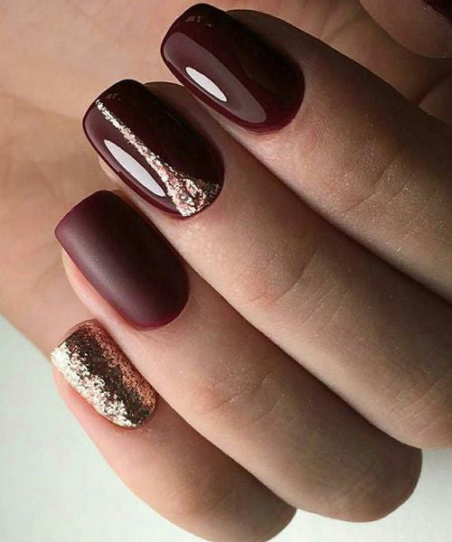 36+ Pretty Trending Fall Nails; coffin nails; Fall gel nail; short Purple nails; Purple cute nails; Purple matte nails; Purple glitter nails.