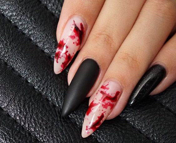 50+ Creepy Halloween Bloody Nails Designs; Creepy Halloween nails; cute Halloween nails; Halloween nails acrylic; stiletto nails; Halloween coffin nails; easy Halloween nails; Halloween Bloody Nails