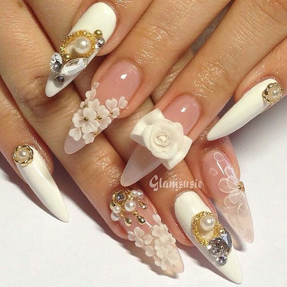 Lovely 3D Flower Stiletto Nails Art; Flower Stiletto nails; cute Stiletto nails; Stiletto coffin nails; easy Stiletto nails; Stiletto nails designs;