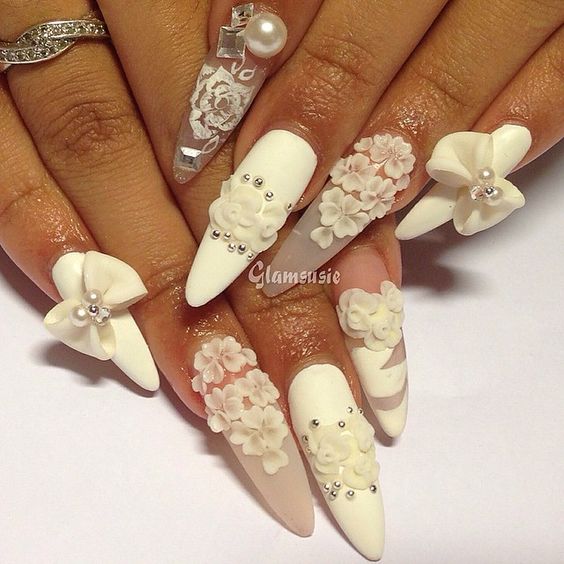 Lovely 3D Flower Stiletto Nails Art; Flower Stiletto nails; cute Stiletto nails; Stiletto coffin nails; easy Stiletto nails; Stiletto nails designs;