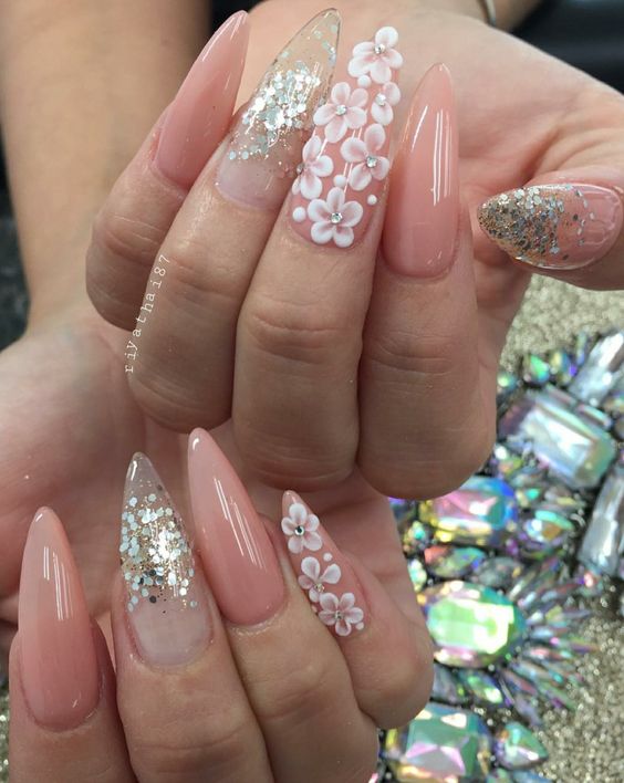 Lovely 3D Flower Stiletto Nails Art; Flower Stiletto nails; cute Stiletto nails; Stiletto coffin nails; easy Stiletto nails; Stiletto nails designs;