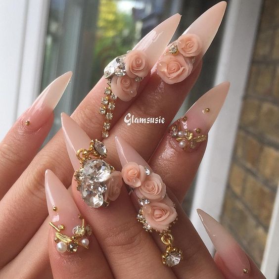 Lovely 3D Flower Stiletto Nails Art; Flower Stiletto nails; cute Stiletto nails; Stiletto coffin nails; easy Stiletto nails; Stiletto nails designs;
