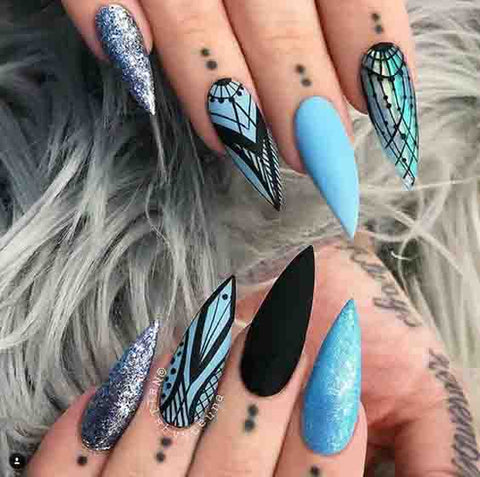 Mandala Stiletto Nails; Christmas nails; cute Christmas nails; Christmas coffin nails; easy Christmas nails; Christmas nails designs;