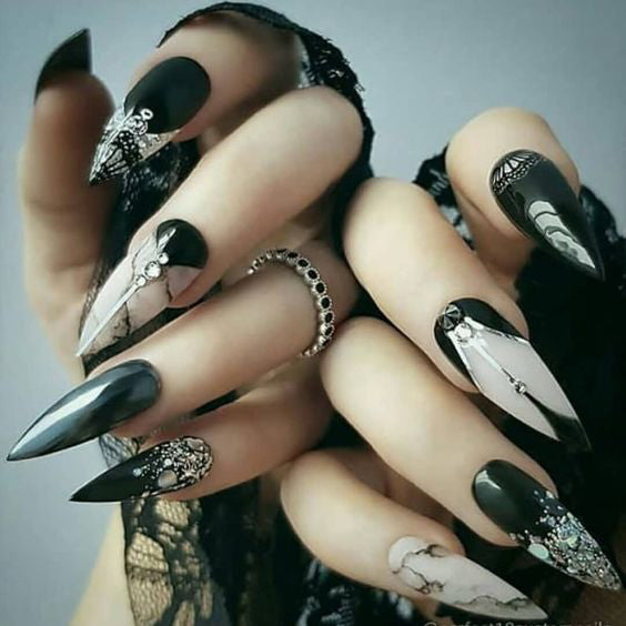 Marble Stiletto Nails; cute Stiletto nails; Stiletto coffin nails; easy Stiletto nails; Stiletto nails designs;