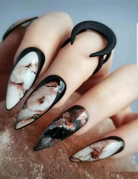 Marble Stiletto Nails; cute Stiletto nails; Stiletto coffin nails; easy Stiletto nails; Stiletto nails designs;