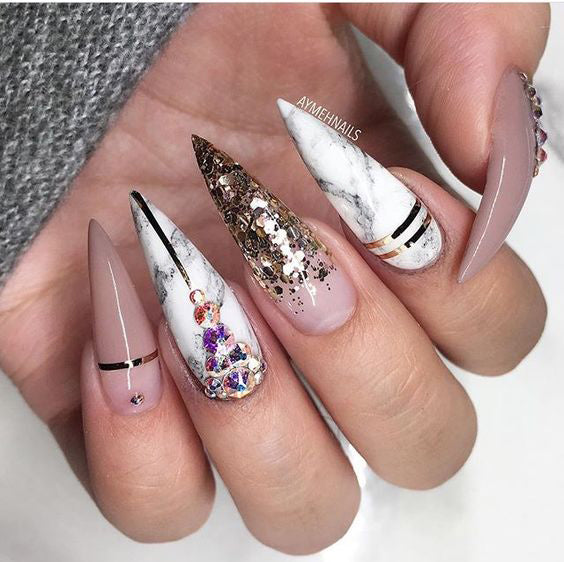 Marble Stiletto Nails; cute Stiletto nails; Stiletto coffin nails; easy Stiletto nails; Stiletto nails designs;
