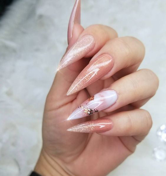 21+ Stylish Nude Stiletto Nails To Be In Trends 2019; Gorgeous Glitter Stiletto Nails; Nude Stiletto nails; cute Stiletto nails; Stiletto coffin nails; easy Stiletto nails; Stiletto nails designs;