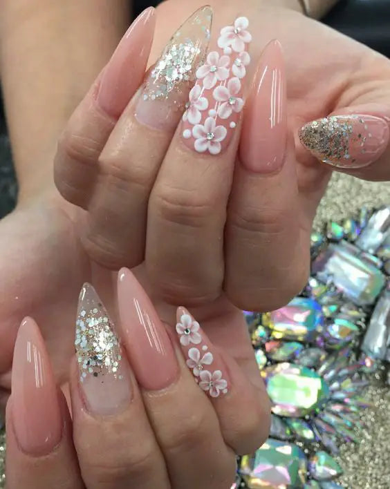 21+ Stylish Nude Stiletto Nails To Be In Trends 2019; Gorgeous Glitter Stiletto Nails; Nude Stiletto nails; cute Stiletto nails; Stiletto coffin nails; easy Stiletto nails; Stiletto nails designs;
