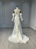 Ostty Asymmetrical Satin Wedding Dress with Puff Sleeves OST-AS009-25 (Wholesale)