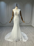 Ostty Floral Lace Spaghetti Strap Wedding Dress with Train OST-FL004-25 (Wholesale)