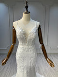 Ostty Floral Lace Spaghetti Strap Wedding Dress with Train OST-FL004-25 (Wholesale)