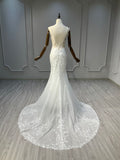 Ostty Floral Lace Spaghetti Strap Wedding Dress with Train OST-FL004-25 (Wholesale)