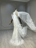 Ostty Feathered Couture Sheath Wedding Dress with Side Cape OST-FR027-25 (Wholesale)
