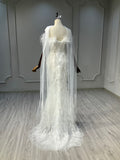Ostty Feathered Couture Sheath Wedding Dress with Side Cape OST-FR027-25 (Wholesale)