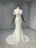 Ostty High Neck Short Sleeve Lace Wedding Dress OST-LC013-25 (Wholesale)