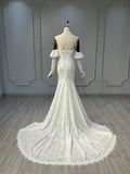Ostty Puff Sleeve A-Line Wedding Dress with Lace Neckline OST-FP031-25 (Wholesale)
