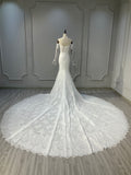 Ostty Off-Shoulder Long Sleeve Lace Wedding Dress with Chapel Train OST-LT018-25 (Wholesale)