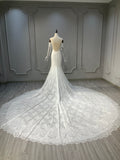 Ostty Off-Shoulder Long Sleeve Lace Wedding Dress with Chapel Train OST-LT018-25 (Wholesale)
