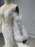 Ostty Puff Sleeve Floral Lace Wedding Dress with Illusion Neckline OST-LV007-25 (Wholesale)