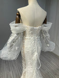 Ostty Puff Sleeve Floral Lace Wedding Dress with Illusion Neckline OST-LV007-25 (Wholesale)