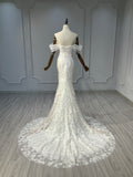 Ostty Floral Lace Off-Shoulder Wedding Dress with Illusion Sleeves OST-LV006-25 (Wholesale)