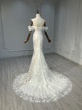Ostty Floral Lace Off-Shoulder Wedding Dress with Illusion Sleeves OST-LV006-25 (Wholesale)