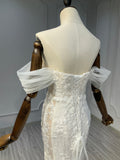 Ostty Floral Lace Off-Shoulder Wedding Dress with Illusion Sleeves OST-LV006-25 (Wholesale)