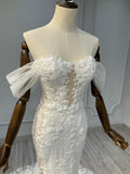 Ostty Floral Lace Off-Shoulder Wedding Dress with Illusion Sleeves OST-LV006-25 (Wholesale)