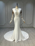 Ostty Modern Structured Shoulder Deep V Wedding Dress OST-MD020-25 (Wholesale)