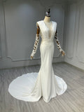 Ostty Modern Structured Shoulder Deep V Wedding Dress OST-MD020-25 (Wholesale)