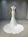 Ostty Modern Structured Shoulder Deep V Wedding Dress OST-MD020-25 (Wholesale)