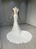 Ostty Modern Structured Shoulder Deep V Wedding Dress OST-MD020-25 (Wholesale)