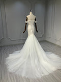 Ostty Off-Shoulder Fishtail Wedding Dress with Tulle Train OST-MF016-25 (Wholesale)