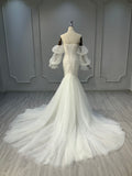 Ostty Puffy Sleeve Fishtail Wedding Dress with Beaded Bodice OST-MF017-25 (Wholesale)