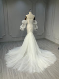 Ostty Puffy Sleeve Fishtail Wedding Dress with Beaded Bodice OST-MF017-25 (Wholesale)
