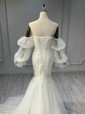 Ostty Puffy Sleeve Fishtail Wedding Dress with Beaded Bodice OST-MF017-25 (Wholesale)