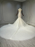 Ostty Sheer Corset Mermaid Wedding Dress with Tulle Train OST-MS030-25 (Wholesale)