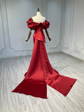 Ostty Sculptural Sleeve Red Satin Gown OST-RG014-25 (Wholesale)