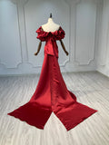 Ostty Sculptural Sleeve Red Satin Gown OST-RG014-25 (Wholesale)