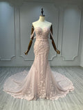 Ostty Blush Off-Shoulder Glitter Lace Wedding Dress OST-RP012-25 (Wholesale)