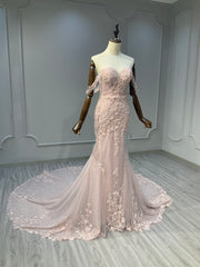 Ostty Blush Off-Shoulder Glitter Lace Wedding Dress OST-RP012-25 (Wholesale)