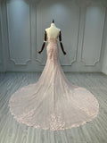 Ostty Blush Off-Shoulder Glitter Lace Wedding Dress OST-RP012-25 (Wholesale)