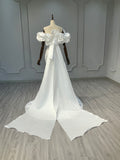 Ostty White Satin Off-Shoulder Gown with Ruffle Sleeves OST-WH015-25 (Wholesale)