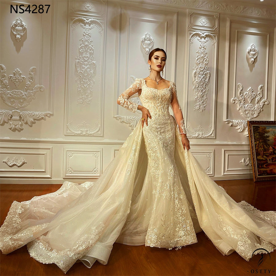 Appliques Detachable Train Lace Mermaid Wedding Dress OS4287 - $949.99