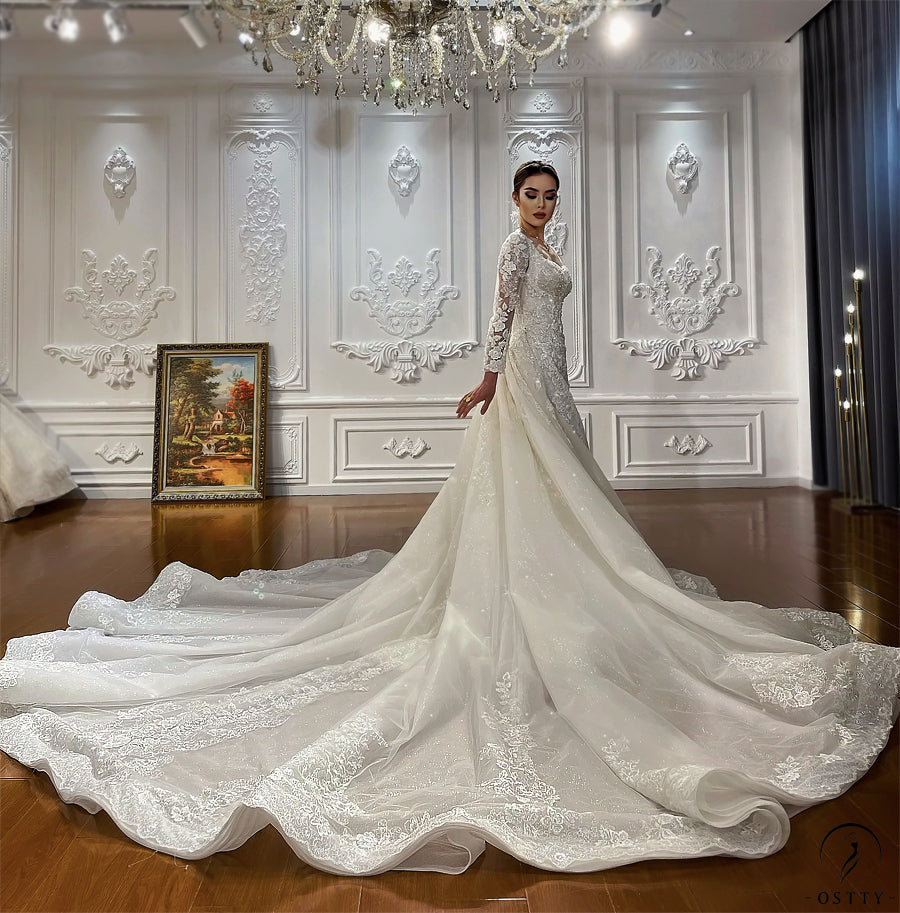 OSTTY - Appliques Detachable Train Lace Mermaid Wedding Dress OS4287 $949.99 OSTTY - Appliques Detachable Train Lace Mermaid Wedding Dress OS4287 $949.99