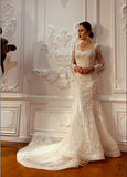 Appliques Detachable Train Lace Mermaid Wedding Dress OS4287 - $949.99