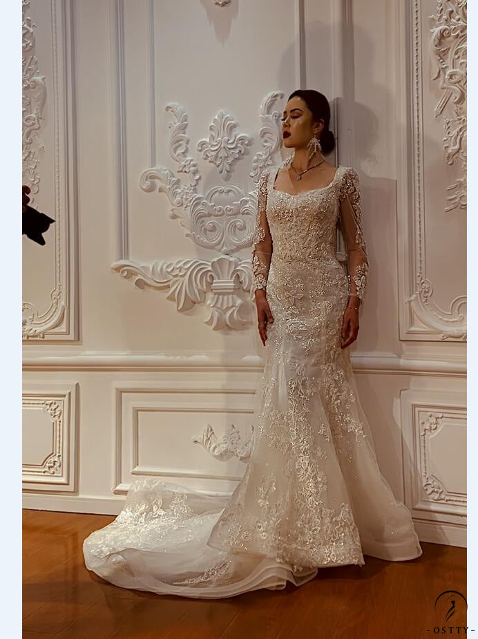 OSTTY - Appliques Detachable Train Lace Mermaid Wedding Dress OS4287 $949.99 OSTTY - Appliques Detachable Train Lace Mermaid Wedding Dress OS4287 $949.99